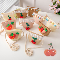 Childrens straw oblique cross small bag 2021 New Spring Summer baby fashion woven small bag tide girl coin wallet