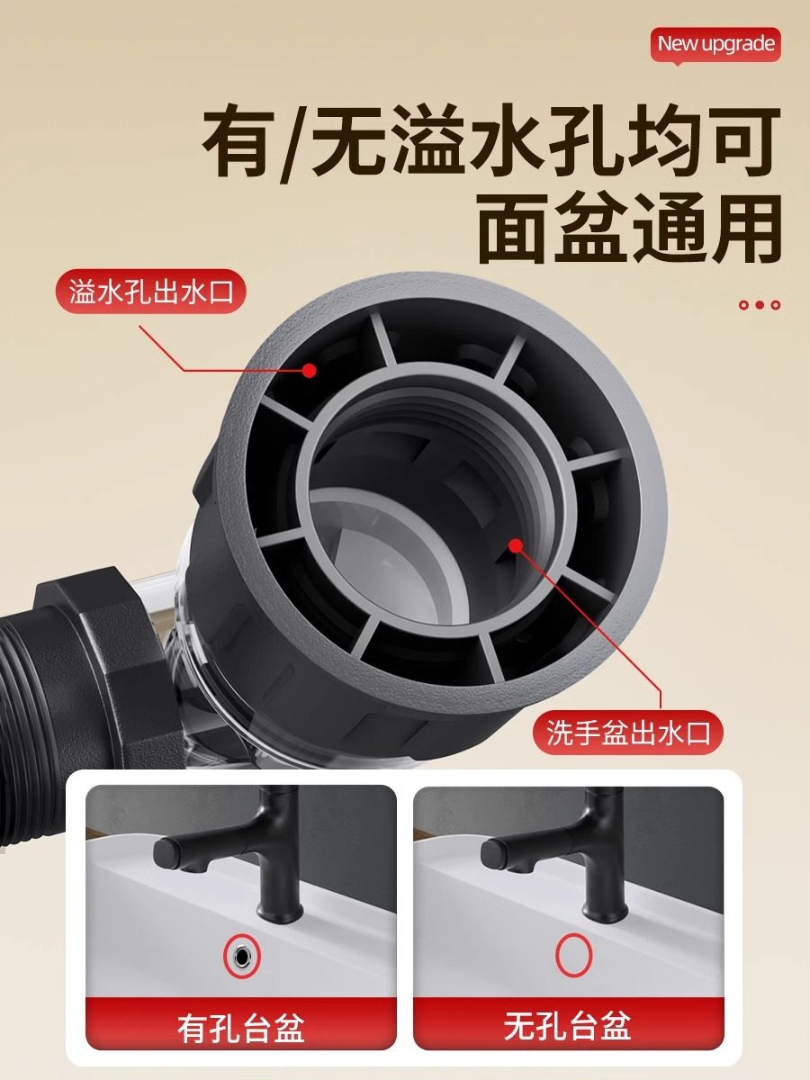 Washbasin Drain Pipe Anti-Odor Leak-Proof Plug Wash Basin Under-Counter Basin Accessories Space-Saving Drain Device