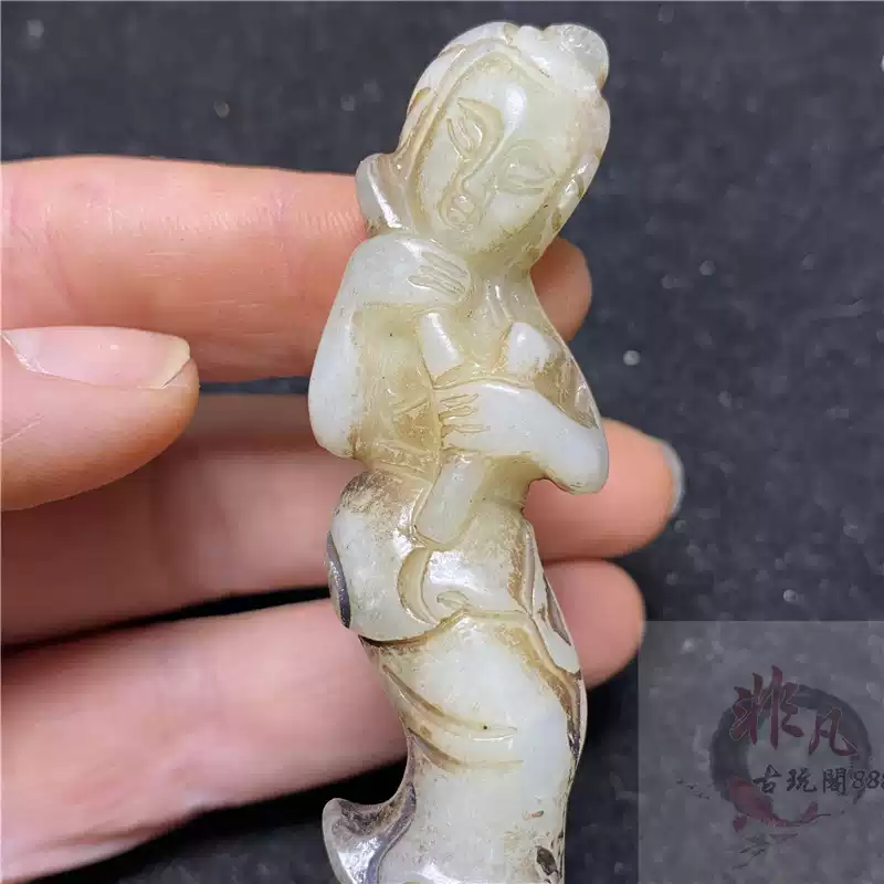 漢代岫玉玉佩古玩收藏老玉盤龍玉墜擺件