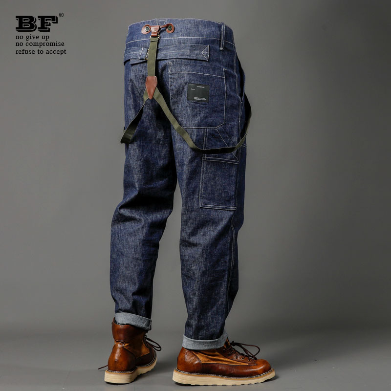 Unconventional New High-End Straight-Leg Overalls for Men, Trendy Loose Korean Style, Plus-Size Casual Multi-Pocket Jeans