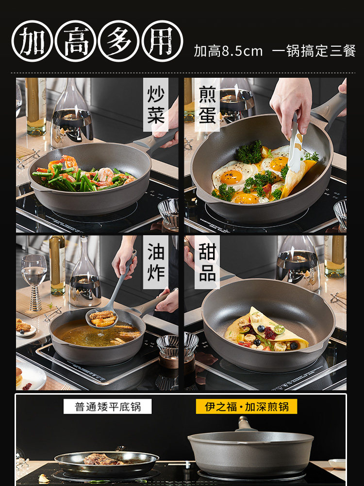 Whale-Shaped Deep Titanium Frying Pan, Non-Stick Pan for Home Use, Steak Frying Pan, Egg Frying Pan, Stir-Fry Pan, Suitable for Gas Stoves and Induction Cookers
