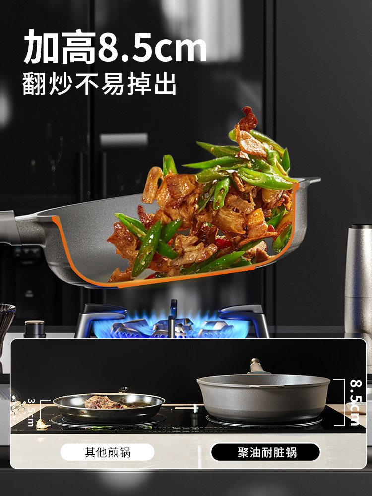 Whale-Shaped Deep Titanium Frying Pan, Non-Stick Pan for Home Use, Steak Frying Pan, Egg Frying Pan, Stir-Fry Pan, Suitable for Gas Stoves and Induction Cookers