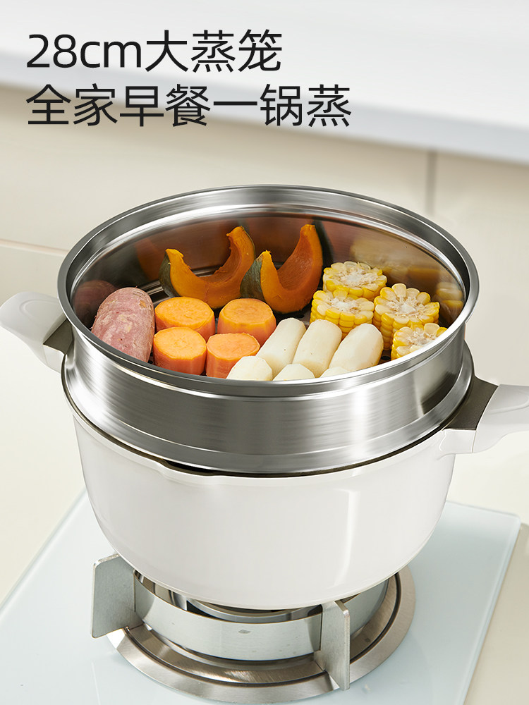 Titanium Steamer for Home Use 2024 New Model Double-Layer Large Capacity Steamer for Steaming Fish, Steamed Buns, Cooking, Stewing, All-In-One Soup Pot for Gas Stove