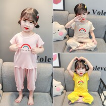 Modal childrens pajamas summer thin short-sleeved girls baby childrens summer air-conditioned home clothing spring and autumn