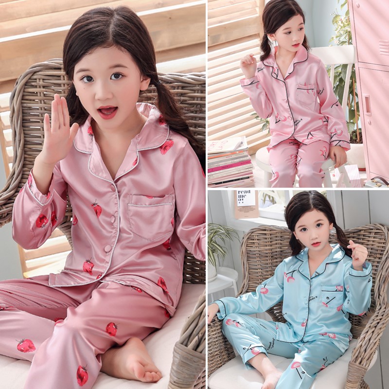 Kids 4 Autumn Long Sleeve 5 Children Ice Silk Pajamas 6 Boys 7 Girls 8 Silk 10 Autumn 9 Big Kids 12 Years