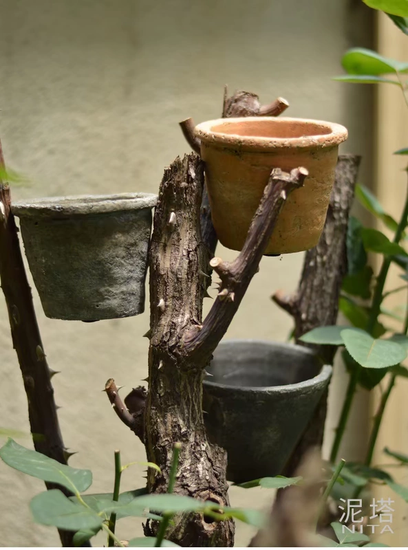 [Tháp bùn] Hoa bia đá và chậu hoa thịt gốm tím Hoa gốm bình hoa Vườn ban công cũ - Vase / Bồn hoa & Kệ