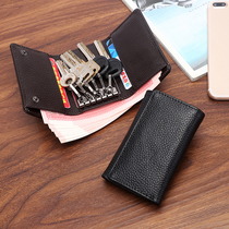 Leather mens key bag large capacity Womens multifunctional hasp head layer cowhide key bag home key wallet