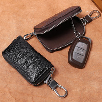 True cowhide car key case men remote control protective cover universal large capacity female zipper waist hanging home key buckle