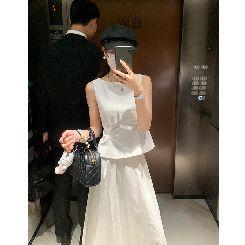 Mcc Lemons Ouyang Nana Fe Same Style Graduation Photo Cotton and Linen Vest Top and Skirt Women's Summer Two-Piece Set