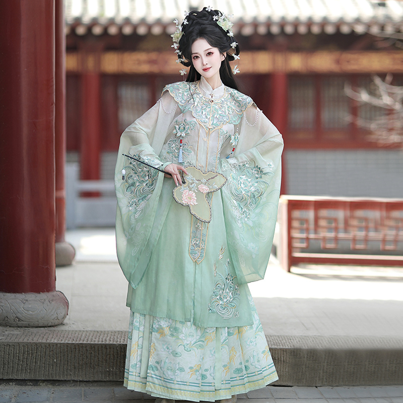 Camellia Ming Dynasty-Style Cloud-Shoulder Hanfu for Women, 2026 New Original Design, Spring and Summer Mamian Skirt Piece Set, Embroidered Long Gown, Traditional Costume