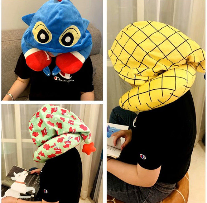 Cartoon Cute Teenage Girl Hearts Wax Pen Little New White Cartoon Hat U Type Pillow Neck Pillow U Pillow Afternoon Nap Pillow Even Girl