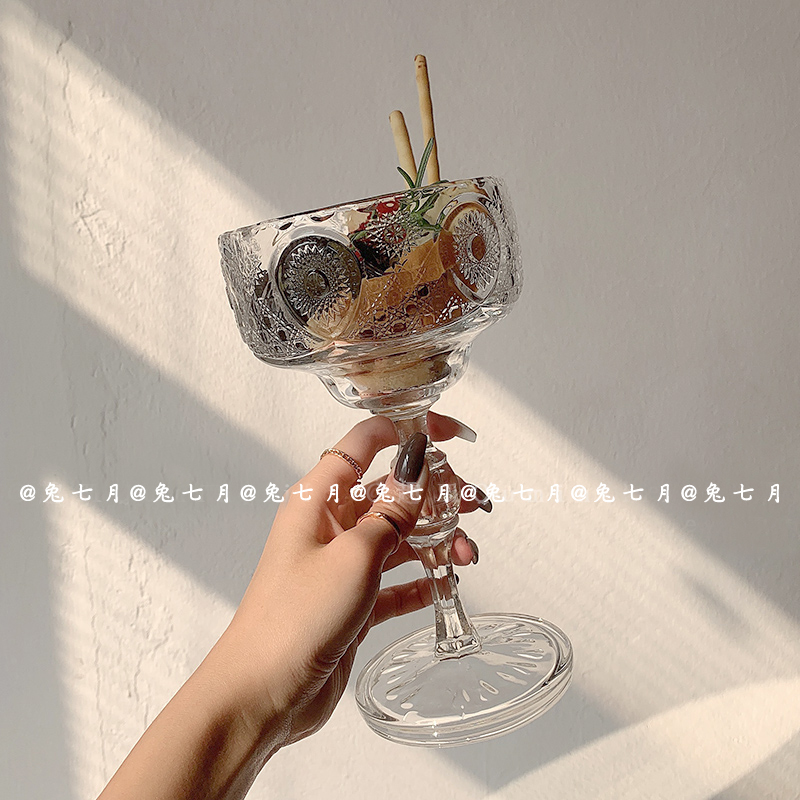 Rabbit July) ins style Japanese dessert cup embossed tall milkshake glass ice cream cup ice cream cup yogurt bowl