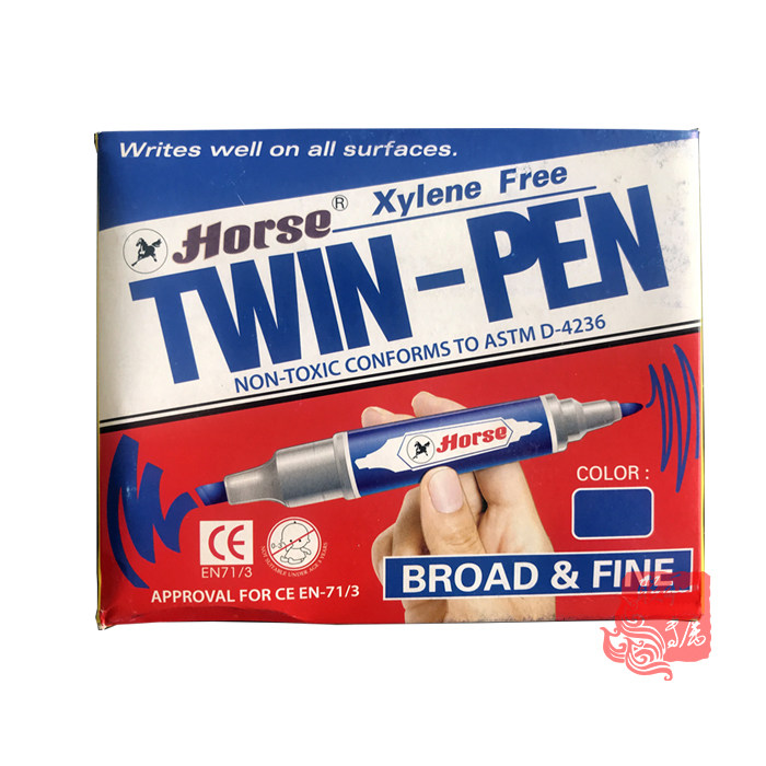 Thailand Horse Horse brand marker TWIN-PEN double-headed oily pen D-4236 Waterproof can't wipe off 12 packs