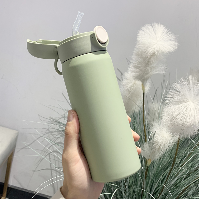 Thermos cup female Mori department simple bounce with straw water cup student male portable type ins creative personality exquisite cup
