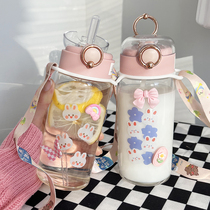 Water Cup female cute portable with straw high temperature transparent glass Net red coffee cup ins Wind Milk Cup