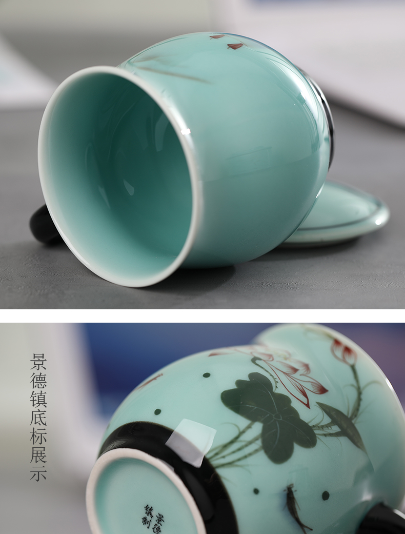 Jingdezhen ceramic cups with cover household mugs hand - made office cup men 's and women' s large capacity filter cup water