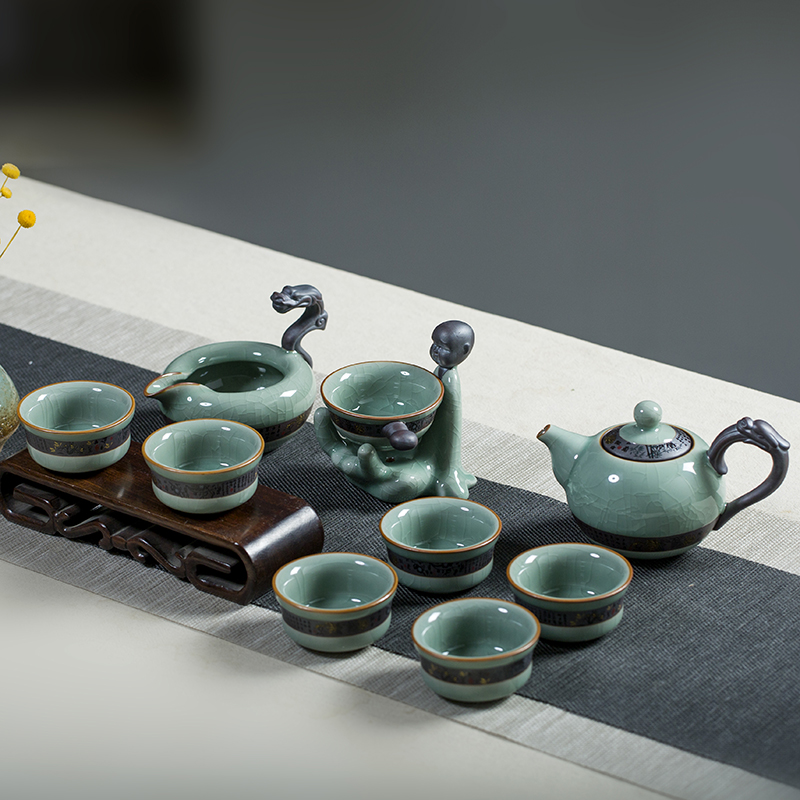 Tea set household contracted sitting room ice crack jingdezhen ceramics kung fu Tea cups lid bowl of a small set of gift boxes