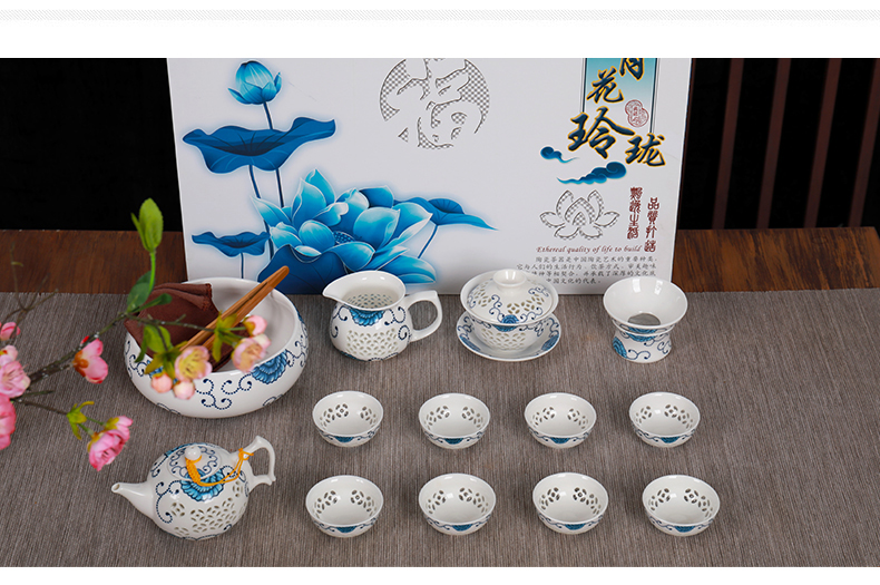 Mercifully kung fu tea set suit household contracted sitting room jingdezhen porcelain ceramics noggin gift boxes in the teapot
