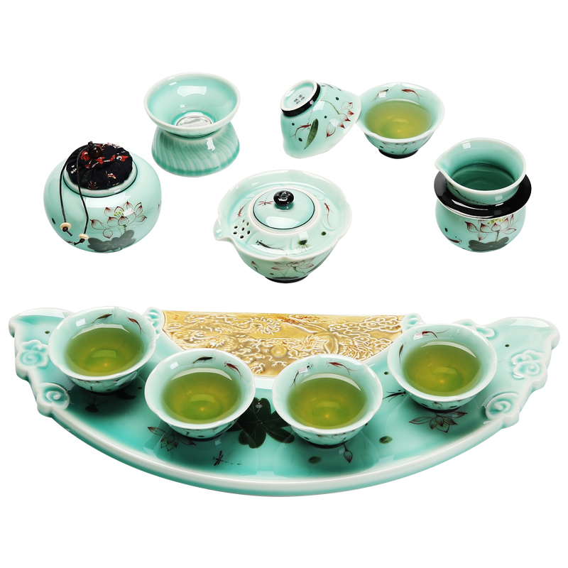 Tea set household contracted jingdezhen ceramic Tea tray was kung fu teacups hand - made lotus upscale gift set