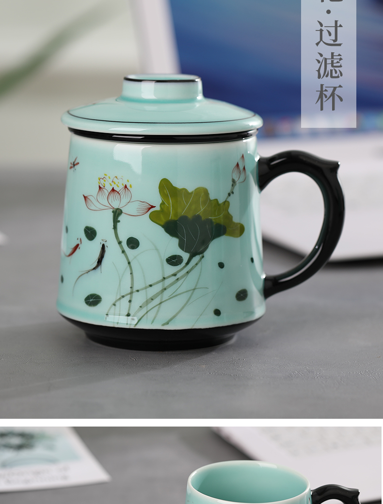 Jingdezhen ceramic cups with cover household mugs hand - made office cup men 's and women' s large capacity filter cup water