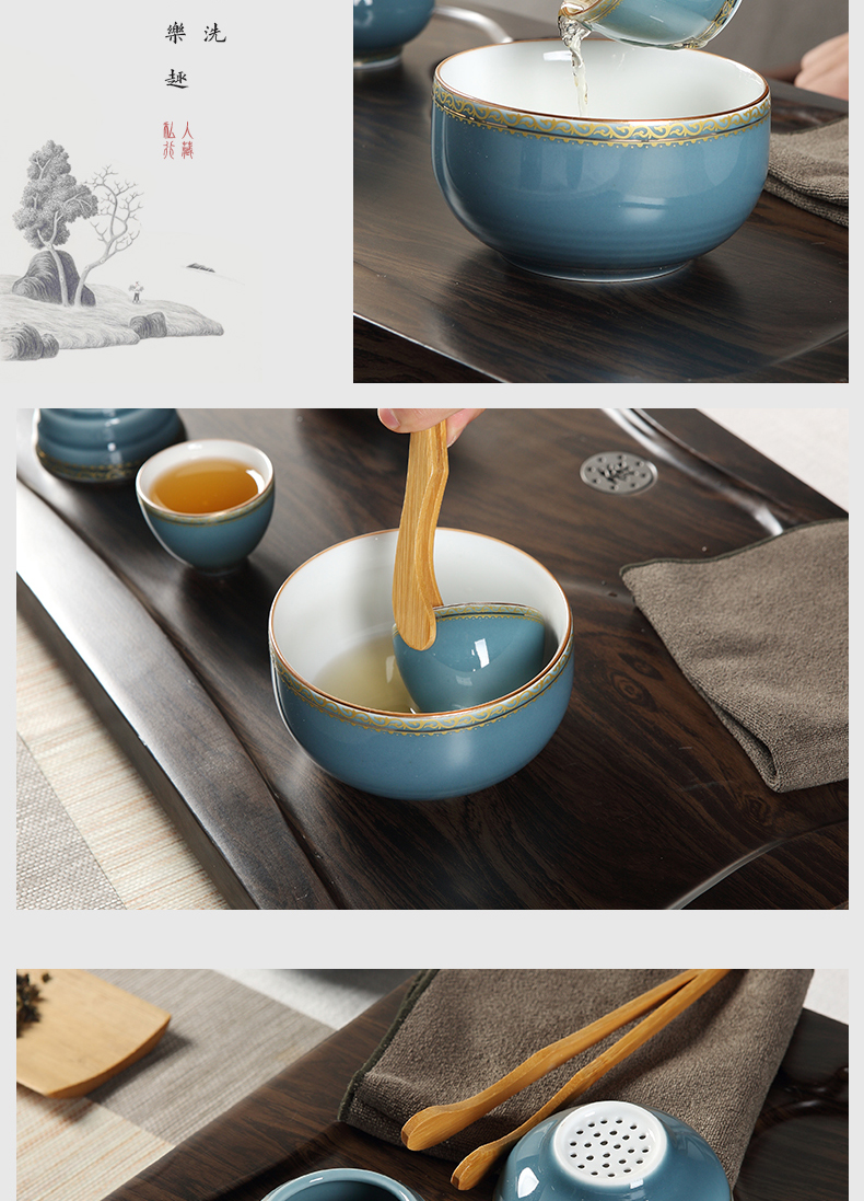 Tea sets jingdezhen ceramic household contracted and I blue side put the pot of kung fu Tea cups high - end gift box