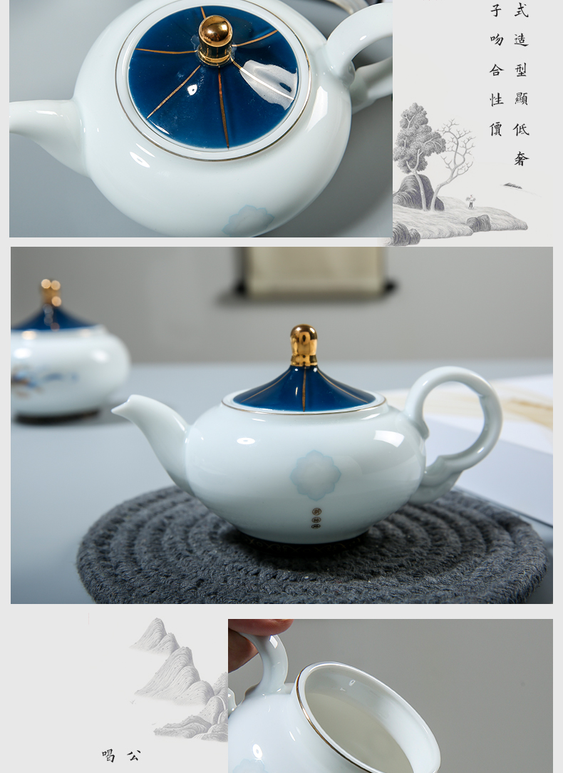 Kung fu tea set suit household contracted light key-2 luxury new silk road jingdezhen ceramic Kung fu tea kettle upscale gift box