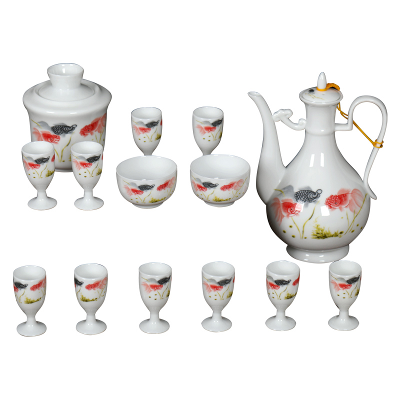 Liquor cup suit household of Chinese style of archaize of jingdezhen ceramics small a small handleless wine cup warm wine bottle wine gift box