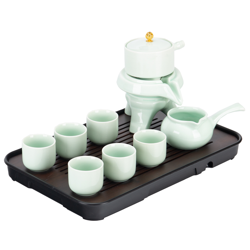 青瓷半自家茶具陶瓷整套功夫茶具粗陶陶瓷茶盘 懒人泡茶/