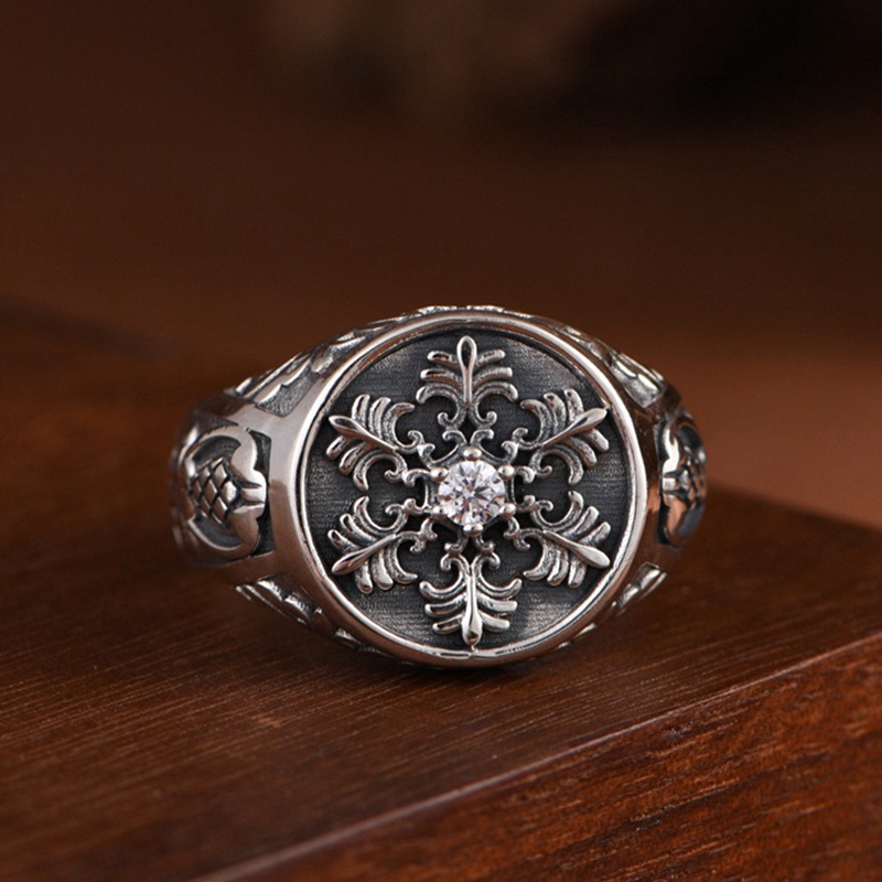 S925 Sterling Silver Jewelry Seiko Atmospheric Men's Open Zircon Snowflake Cross Flower Ring Trendyy Index Finger Ring S925 Sterling Silver Jewelry Seiko Atmospheric Men's Open Zircon Snowflake Cross Flower Ring Trendyy Index Finger Ring