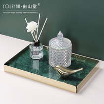 Yushantang marble gold tray Metal cosmetics storage tray Living room fruit tray Coffee table Soft decoration ornaments