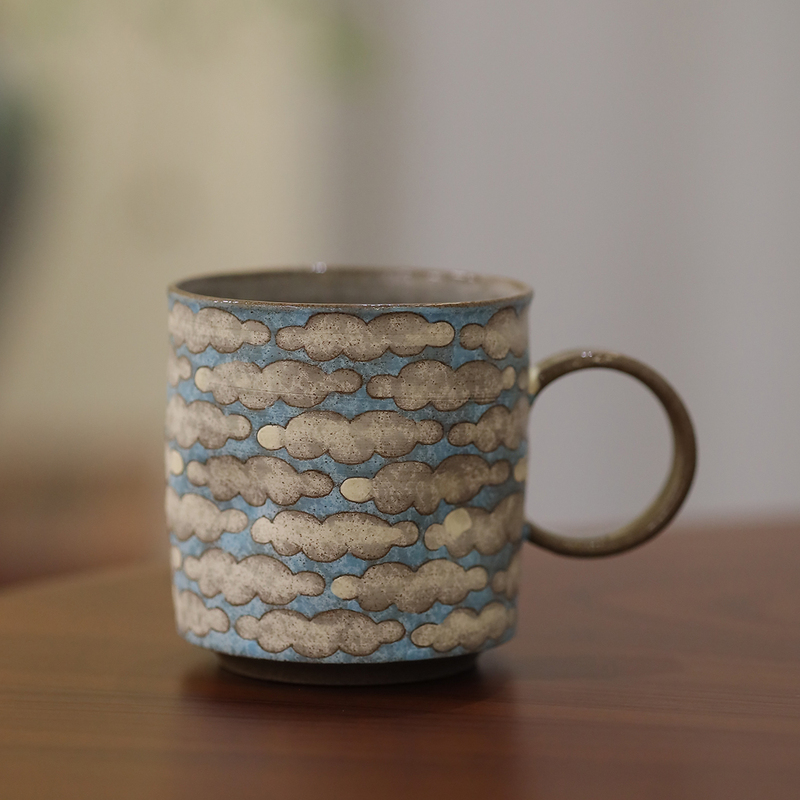 In the Clouds Clouds Coffee Cup Jingdezhen Hand-Painted Latte Art Cup Ceramic Mug Pottery Niche Handheld