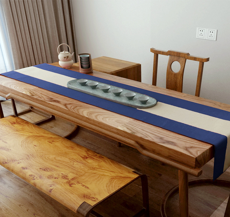 Modern minimalist High-end Thickened Tea Table Blue Red Table Cloth Table Flag Vegetarian Color Imitation Hemp Tea Cloth Tea Mat Nordic Wind