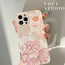 Retro big flowers are suitable for 14 13ProMax Apple 11promax mobile phone case XR lamb X leather silicone case XS