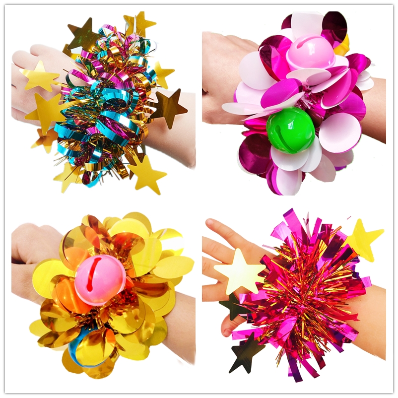 New 61 Kindergarten children bright sheet leather gluten wrist flower hand flower dance performance Games Suzuki hand ring flower