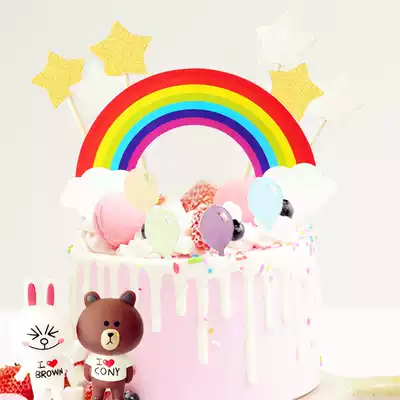 Big Rainbow plug-in glitter stars Rainbow cake plug-in Dessert table layout Birthday cake dress-up party