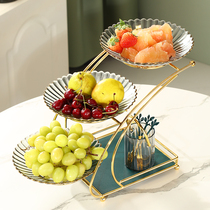 Net red glass light luxury fruit plate multi-layer creative living room coffee table snack plate home high-end 2021 fruit plate ornaments