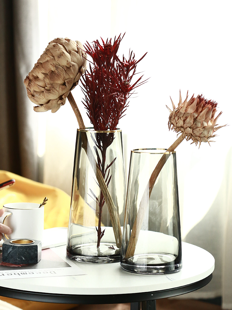 Nordic light luxury glass vase Transparent simple modern living room flower arrangement ornaments Hydroponic dining table TV cabinet decorations
