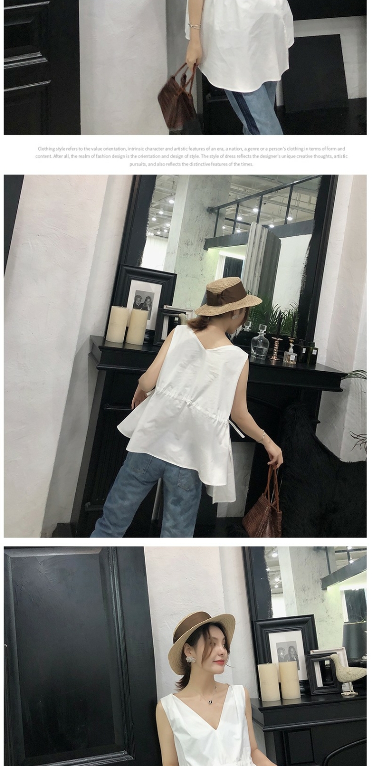 Mẫu áo bà bầu mùa hè 2019 mẫu mới ngắn gọn giảm béo cho mẹ bầu không tay áo sơ mi trắng búp bê thủy triều - Áo thai sản thời trang bà bầu thu đông