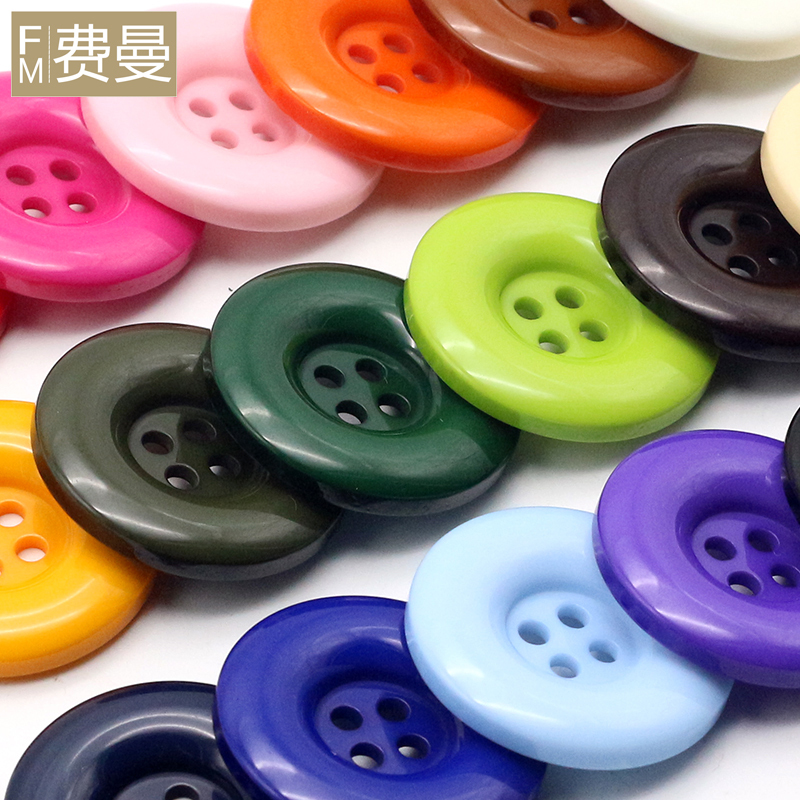 Candy-Colored Resin Round Woolen Coat Buttons, Trench Coat Woolen Large Buttons, Sweater Coat Four-Hole Buttons