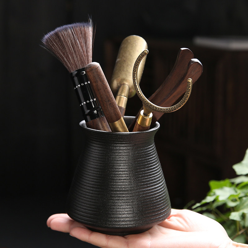 Xin Yun Black Pottery Tea Ceremony Six Junzi Ceramic Tea Ceremony Bamboo ebony clip Tea spoon Tea Needle Kung Fu Tea accessories