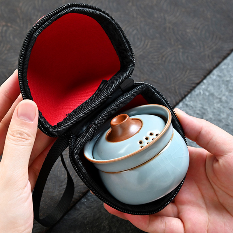 Ru kiln open piece travel tea set set high-end one-person drinking outdoor camping portable quick cup teapot tea cup