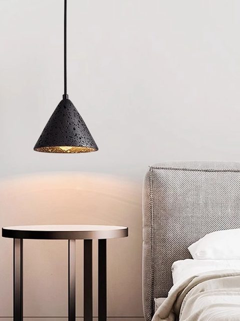 Natural black hole stone simple modern bedroom bedside chandelier mid-century style minimalist restaurant bar cafe chandelier