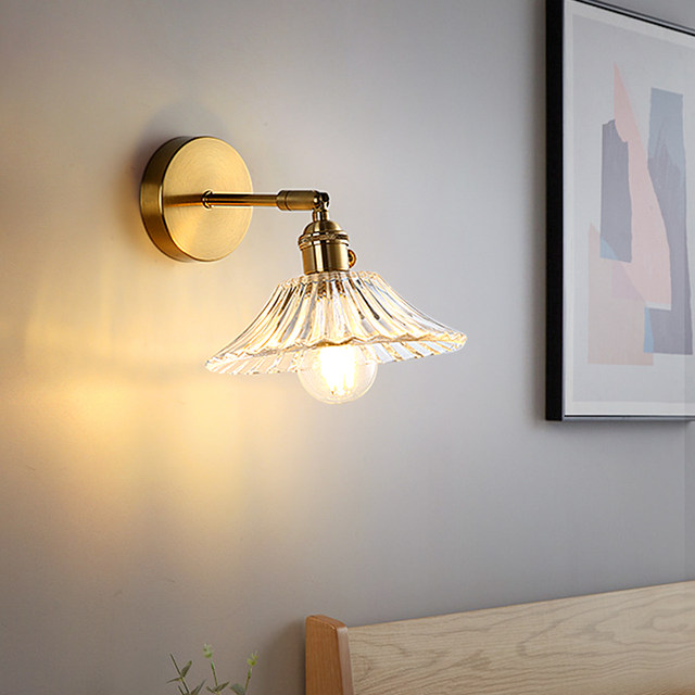 Nordic Bedside Wall Lamp American Retro Style Brass Light Luxury Glass Lamp Modern Minimalist Bathroom Bathroom Mirror Headlight