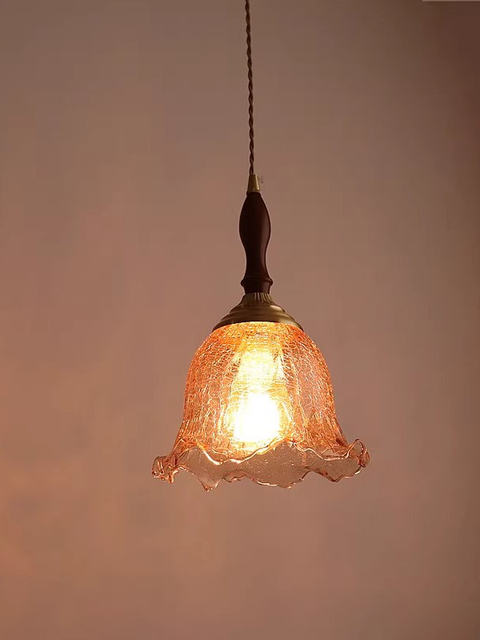 Japanese-Style Retro Brass Crackle Glass Pendant Light for Bedroom Bedside, Guesthouse, Restaurant, Bar Counter, Foyer, Hallway, Balcony Lighting