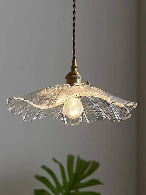 French Walnut Flower Glass Chandelier Japanese Retro Internet-Famous Restaurant Bar Brass Lamp Homestay Bedside Lighting