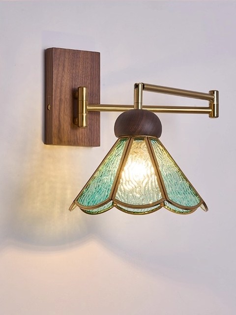 French-Style Vintage Wall Lamp, Retro Tiffany Walnut Color, Suitable for Study, Living Room, Bedroom, Bedside, Arm-Mounted, Dining Room Wall Lighting