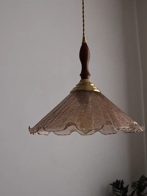 Japanese-Style Retro Brass Crackle Glass Pendant Light for Bedroom Bedside, Guesthouse, Restaurant, Bar Counter, Foyer, Hallway, Balcony Lighting