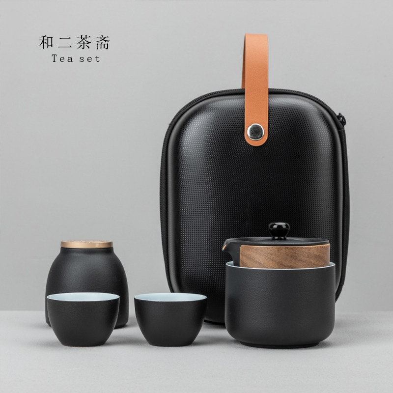 Fast passenger cup one pot three cup two cup single black ceramic portable bag small outdoor travel tea set