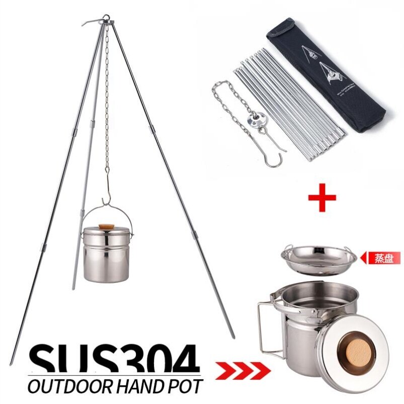 Camping Outdoor Camp Fire Tripod Camping Aluminum Alloy Three-section Suspension Boiler Bracket Barbecue Campfire Tripod