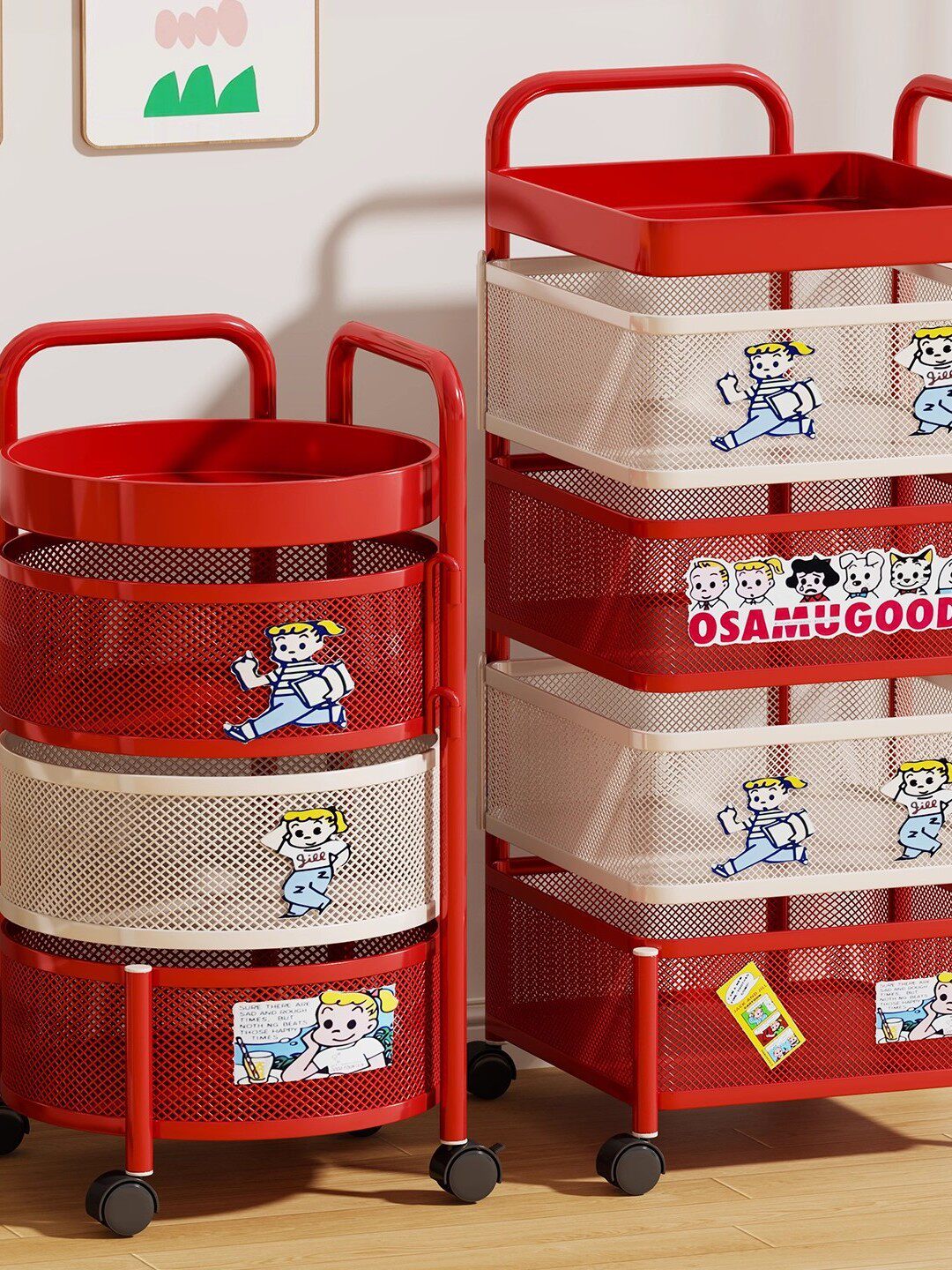 Rotatable Bedroom Storage Rack, Mobile Floor-Standing Multi-Layer Storage Rack, Multi-Functional Household Snack and Toy Storage Rack